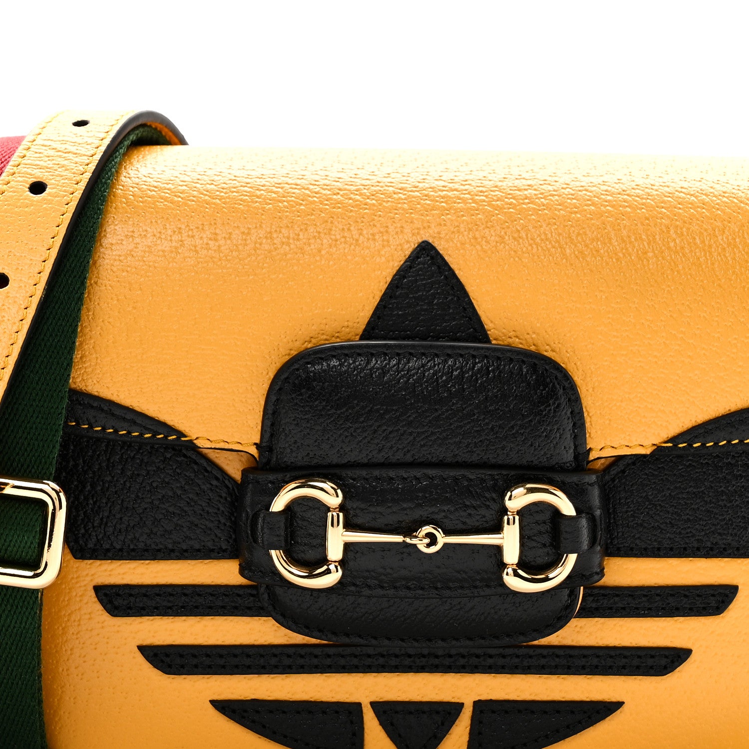 Gucci X ADIDAS Textured Dollar Calfskin Web Trefoil Mini Horsebit 1955 Shoulder Bag Crop Black 8 of 10