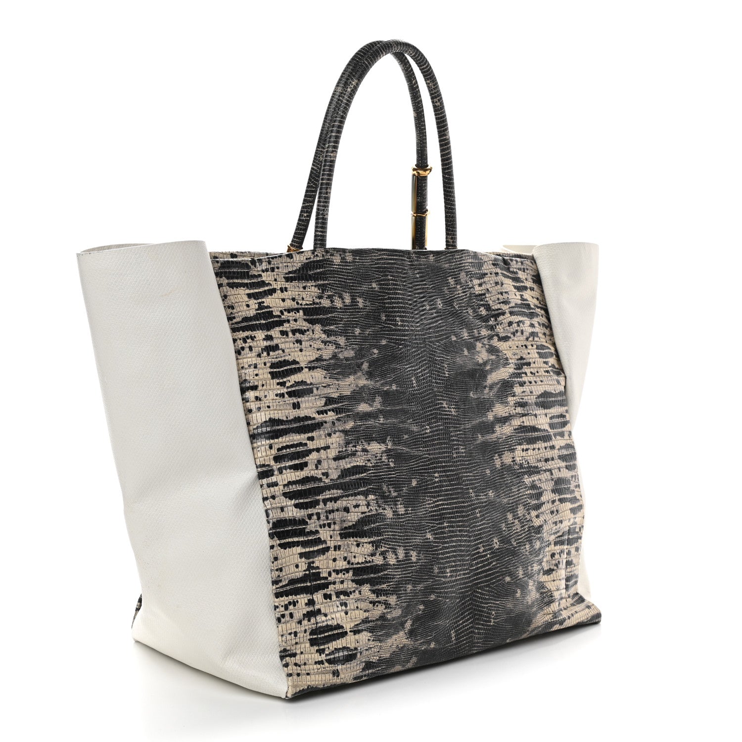 Lanvin Lizard Effect Calfskin Moon River Tote Black White 3 of 9