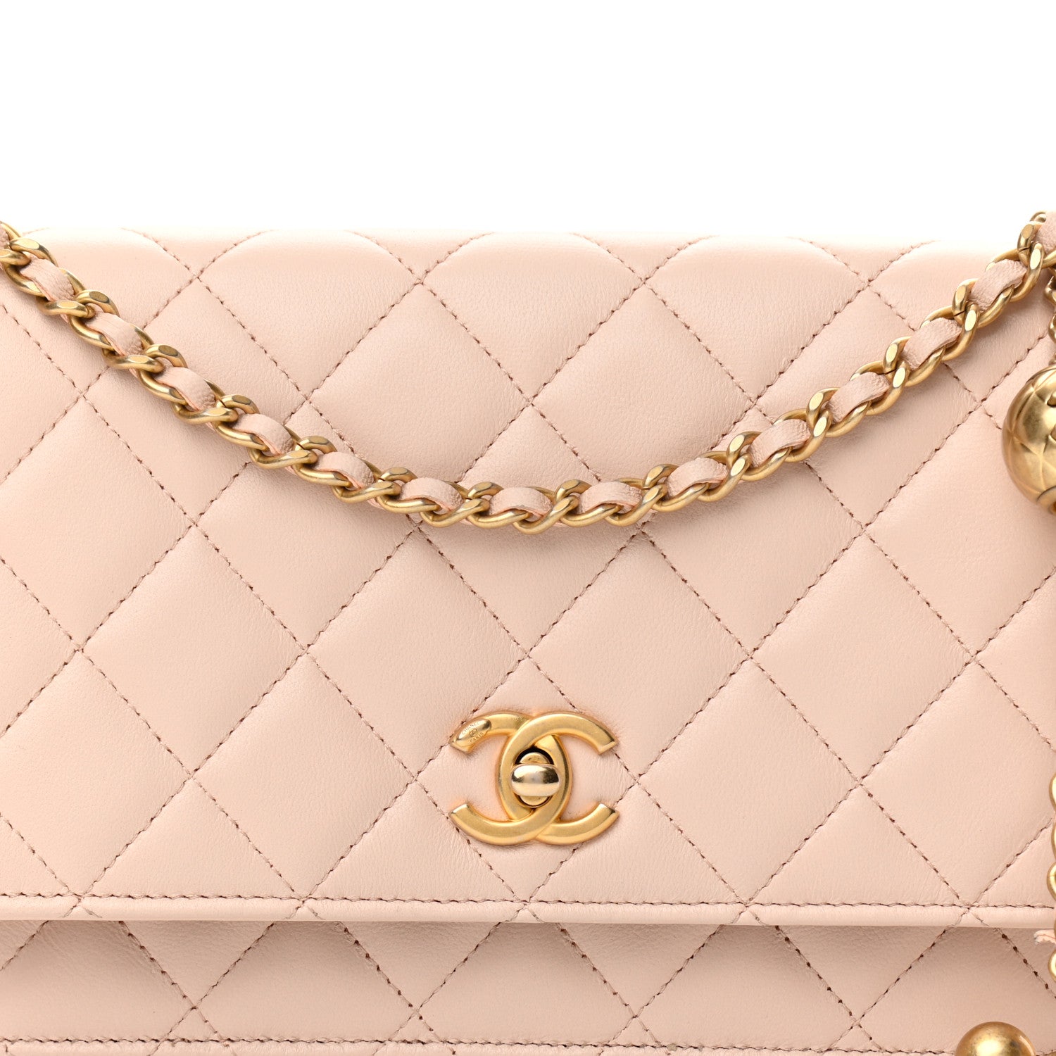 Chanel Lambskin Quilted CC Pearl Crush Wallet on Chain WOC Light Beige 9 of 13