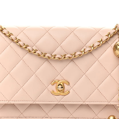 Chanel Lambskin Quilted CC Pearl Crush Wallet on Chain WOC Light Beige 9 of 13