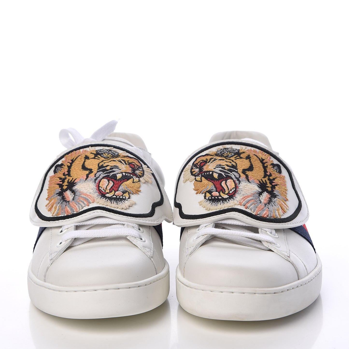 Calfskin Ayers Web Tiger Embroidered Mens Ace Sneakers7.5 White