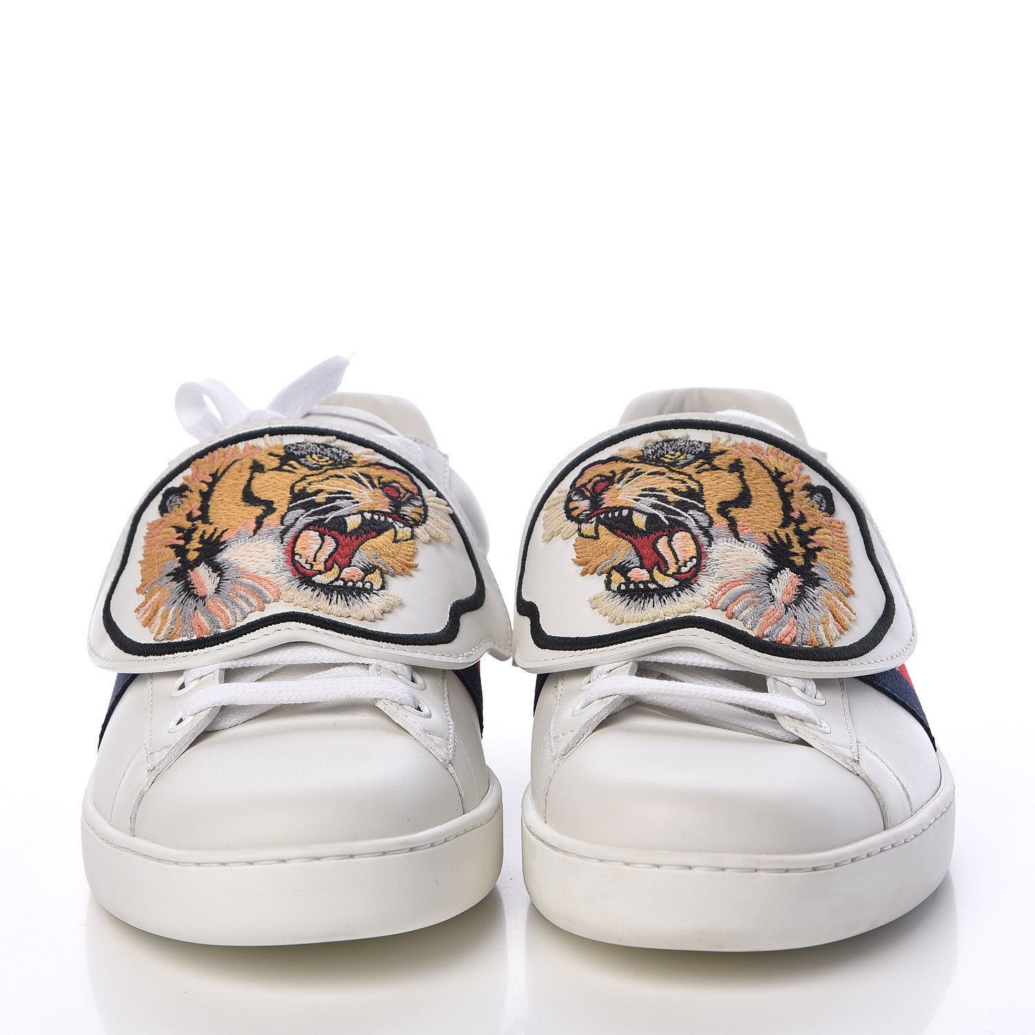 Gucci Calfskin Ayers Web Tiger Embroidered Mens Ace Sneakers7.5 White 2 of 12
