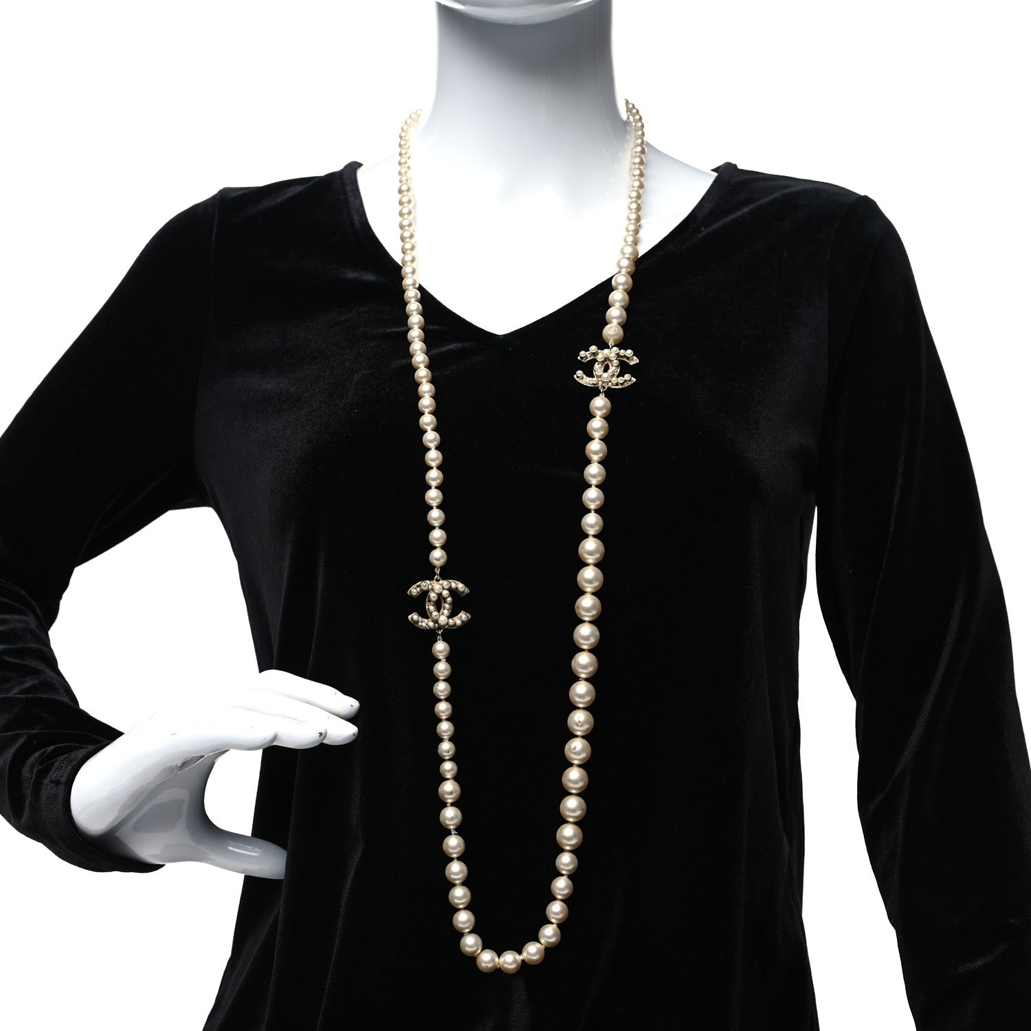 Chanel Graduated Pearl Long CC Necklace Gold 2 of 7