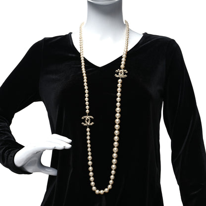 Chanel Graduated Pearl Long CC Necklace Gold 2 of 7