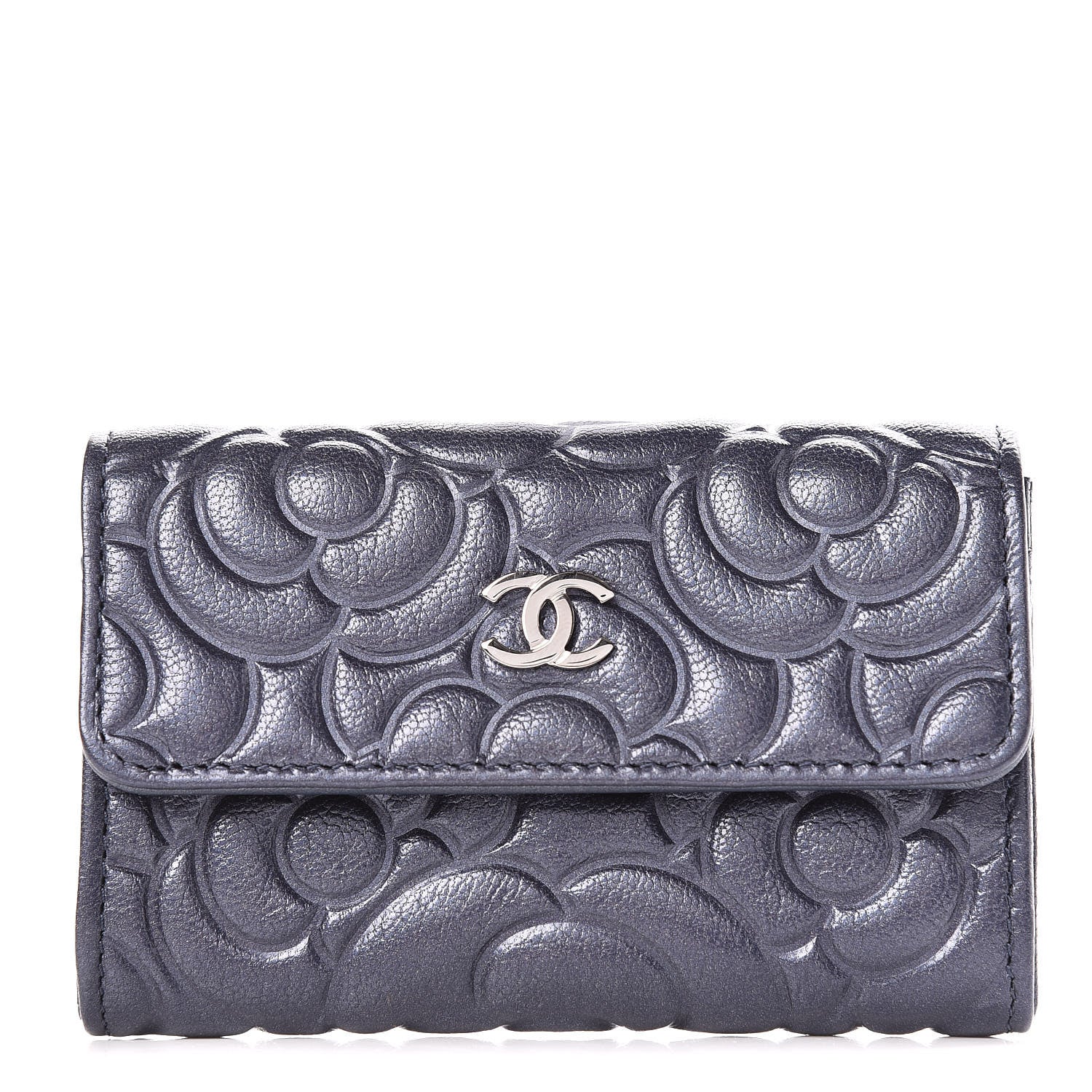Chanel Goatskin Camellia Embossed Card Holder Blue 1 of 9
