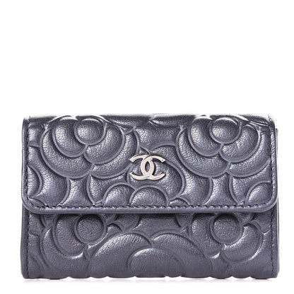 Chanel Goatskin Camellia Embossed Card Holder Blue 1 of 9