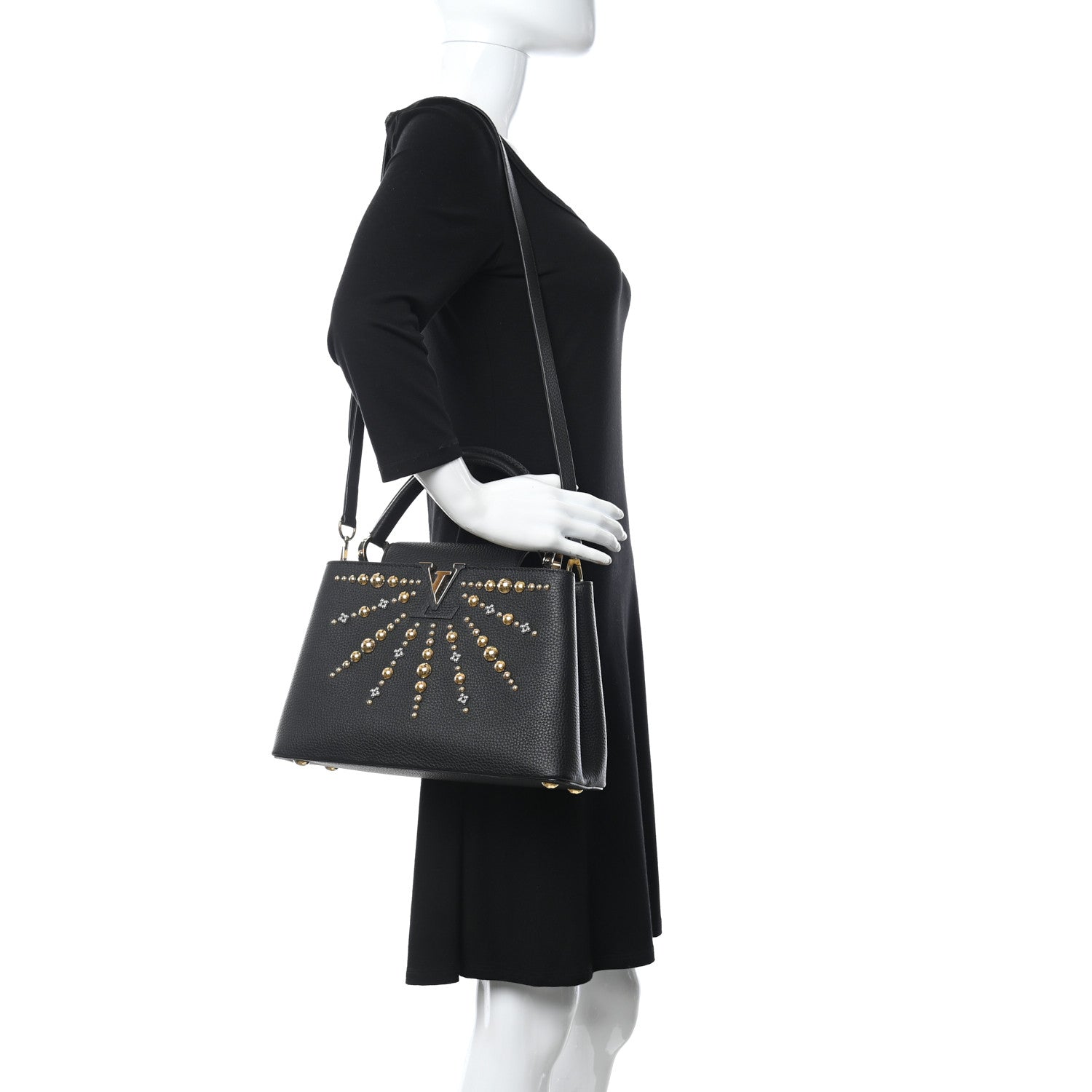 Louis Vuitton Taurillon Studded Sol Capucines PM Black 2 of 10