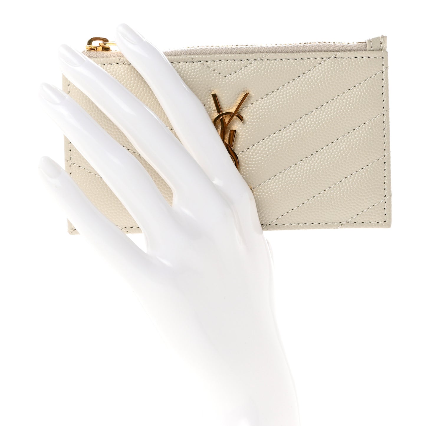 Grain De Poudre Matelasse Chevron Monogram Fragments Zippered Card Case Blanc Vintage