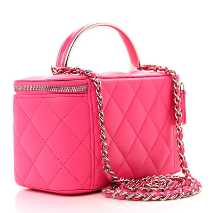 Chanel Lambskin Enamel Quilted Top Handle Clutch With Chain Fuchsia 3 of 10