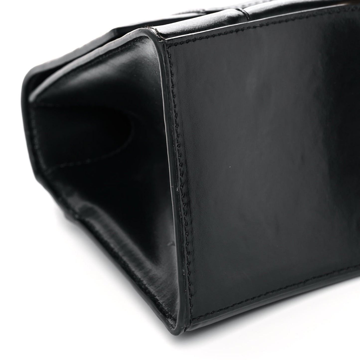 Shiny Box Calfskin Small Hourglass Top Handle Bag Black