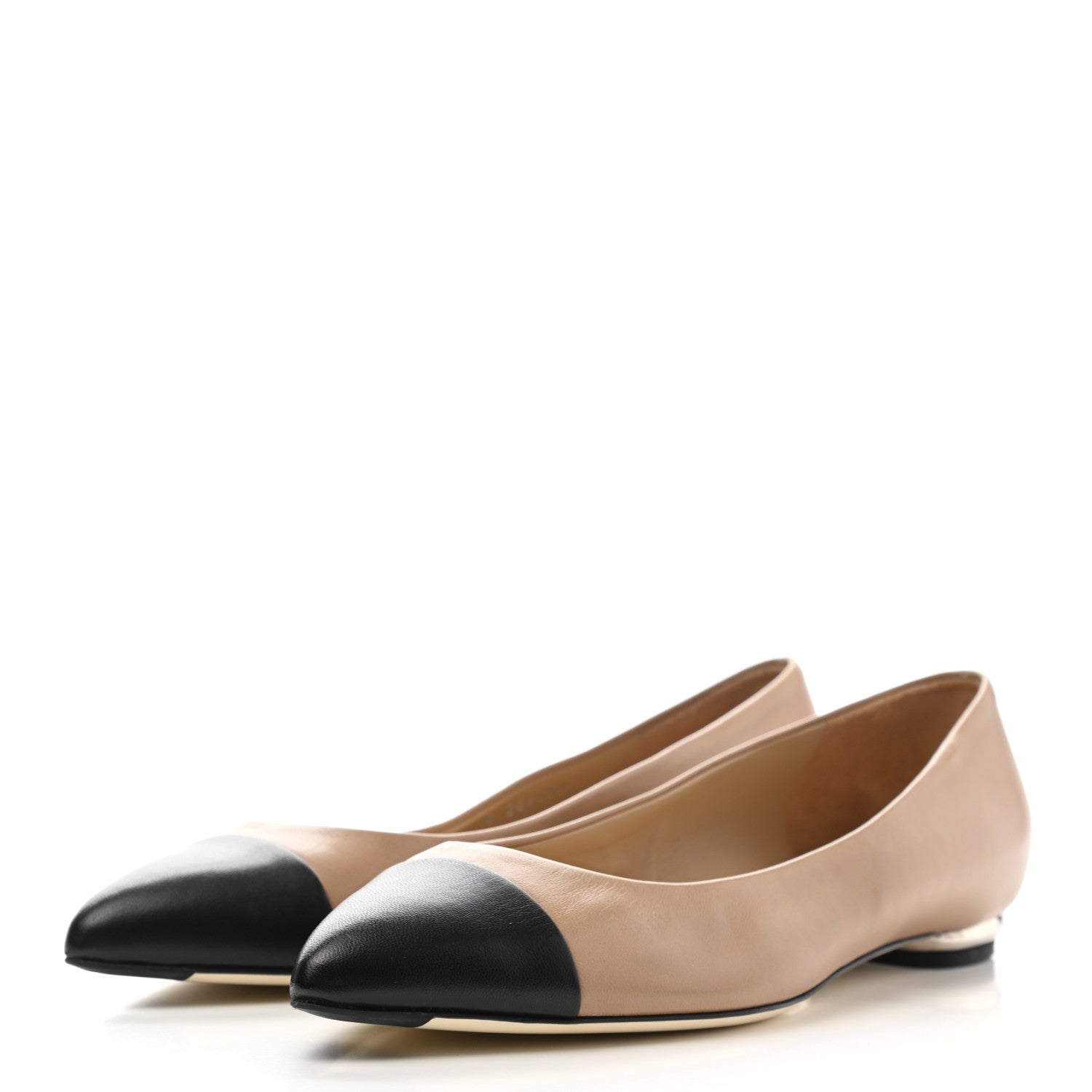Chanel Lambskin Coco Line Pointed Toe Ballerina Flats 39.5 Beige Black 3 of 11