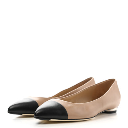 Chanel Lambskin Coco Line Pointed Toe Ballerina Flats 39.5 Beige Black 3 of 11