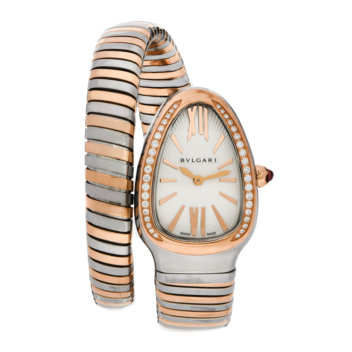 Stainless Steel 18K Rose Gold Diamond Bezel 35mm Serpenti Tubogas Quartz Watch