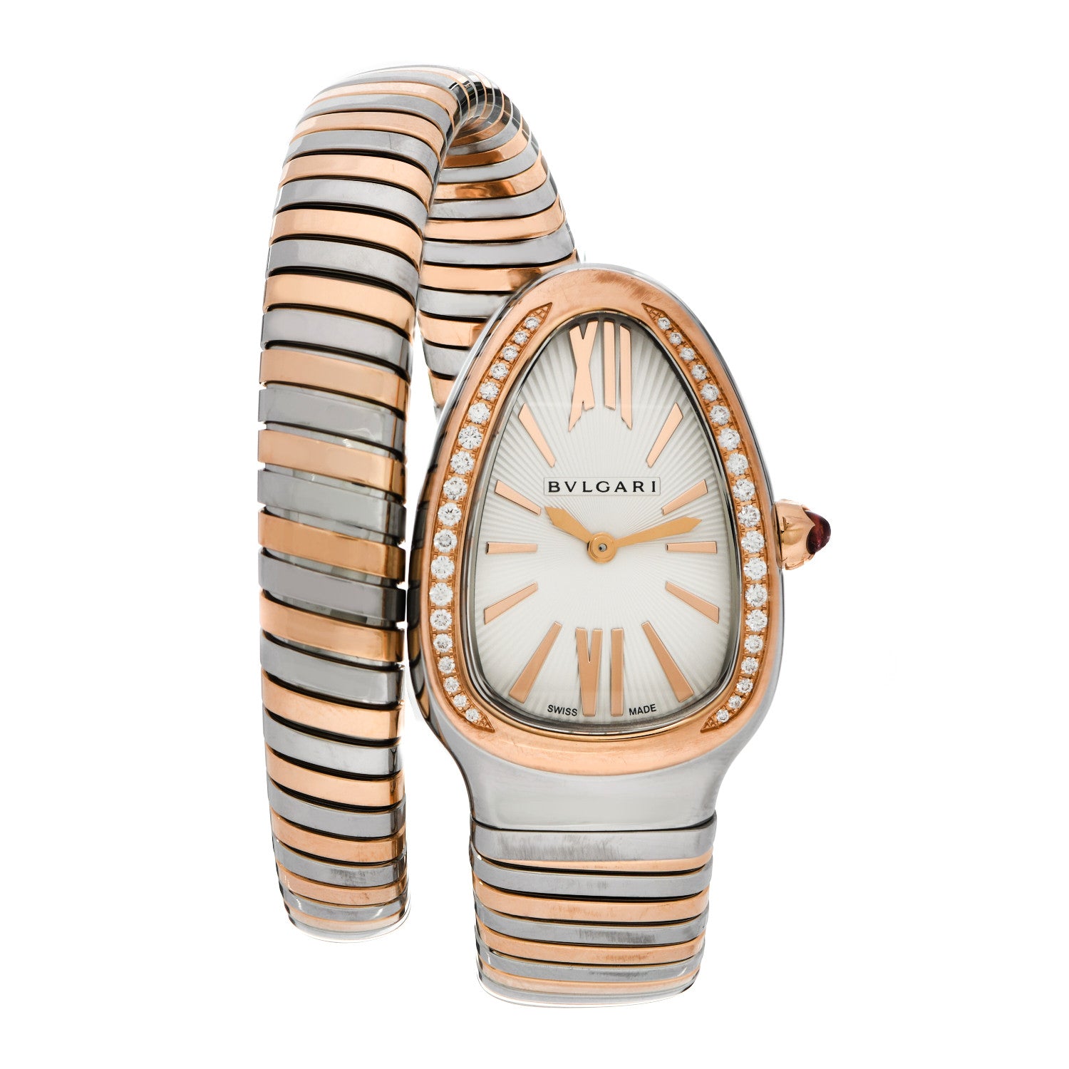 Bulgari Stainless Steel 18K Rose Gold Diamond Bezel 35mm Serpenti Tubogas Quartz Watch 1 of 5