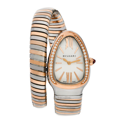 Bulgari Stainless Steel 18K Rose Gold Diamond Bezel 35mm Serpenti Tubogas Quartz Watch 1 of 5
