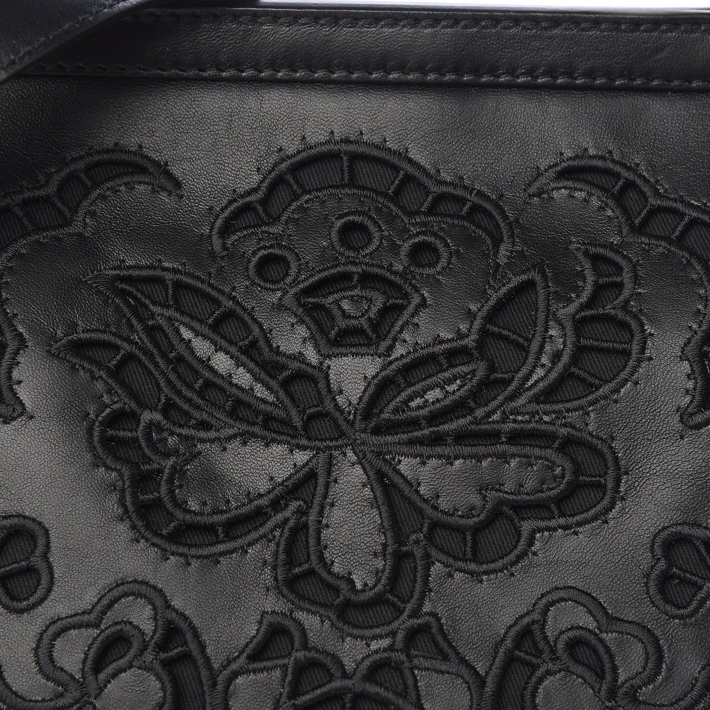 Lambskin Large Embroidered Laser Cut Miss Sicily Satchel Black