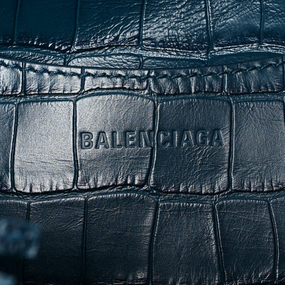 Balenciaga Calfskin Crocodile Embossed Neo Classic Silver Hardware Medium City Dark Petrol Blue 6 of 9