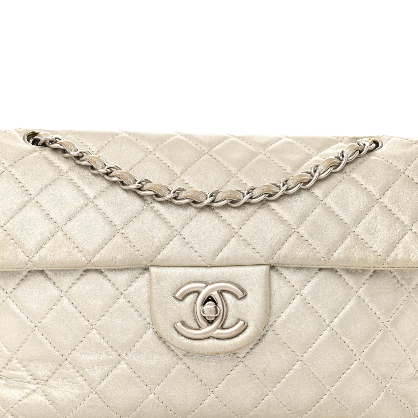 Metallic Lambskin Quilted Maxi Single Flap Silver
