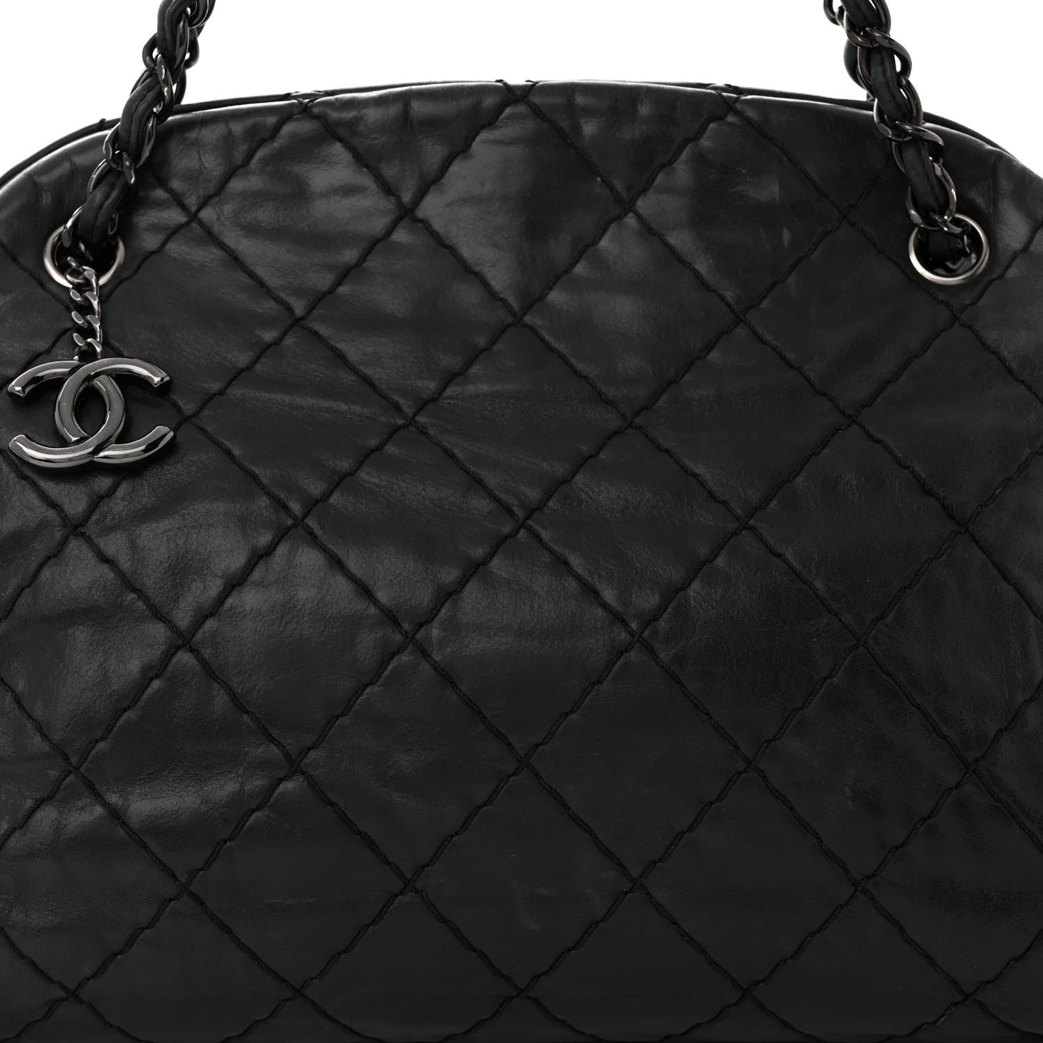Chanel Iridescent Calfskin Large Just Mademoiselle Bowling Bag Black 9 of 13