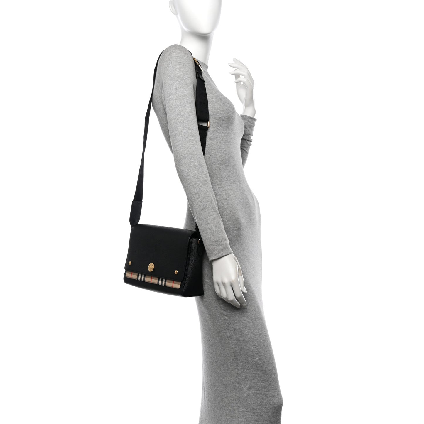 Grainy Calfskin Vintage Check Note Crossbody Bag Black
