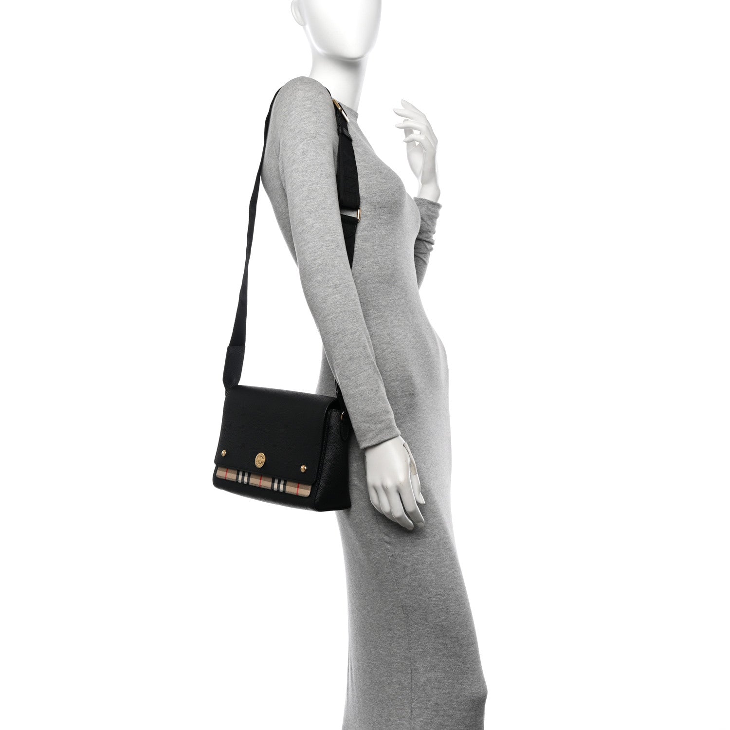 Burberry Grainy Calfskin Vintage Check Note Crossbody Bag Black 2 of 10