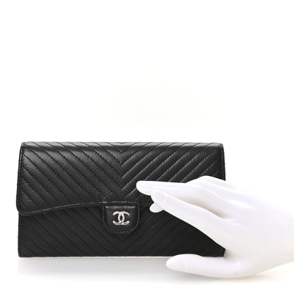 Chanel Caviar Chevron Quilted Large Flap Wallet Black 2 of 9