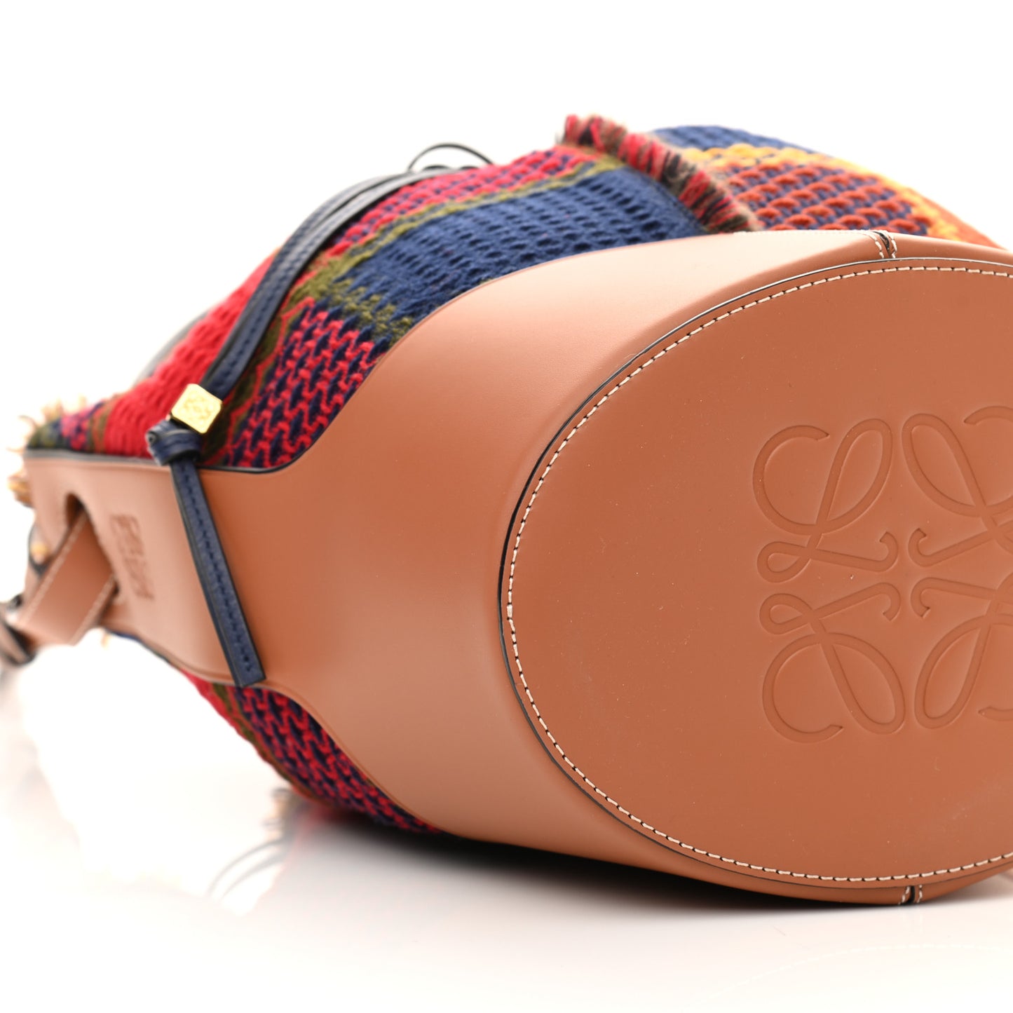 Wool Calfskin Medium Balloon Bucket Bag Burgundy Tan Tartan