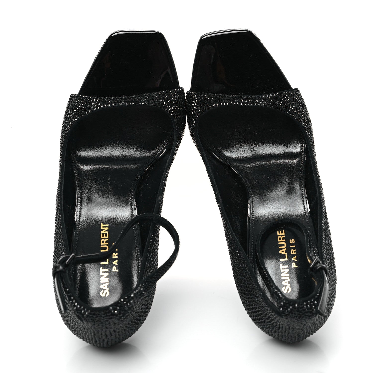 Saint Laurent Kid Suede Crystal Embellished Opyum 110 Ankle Strap Sandals 39 Black 5 of 10