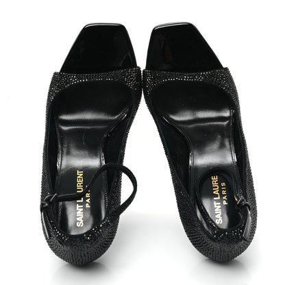 Saint Laurent Kid Suede Crystal Embellished Opyum 110 Ankle Strap Sandals 39 Black 5 of 10