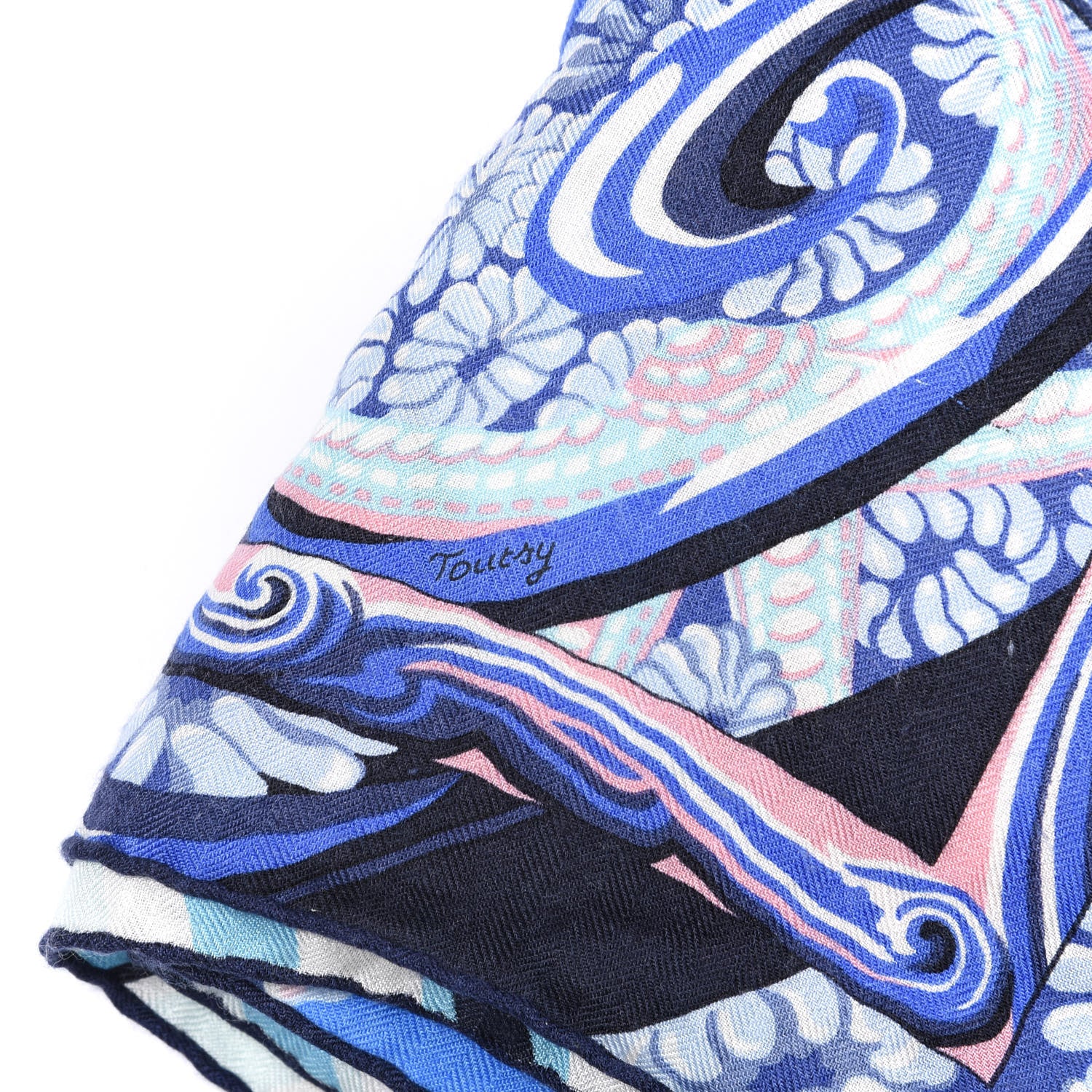 Hermes Cashmere Silk De La Mer Au Ciel Shawl 140 Marine Rose Turquoise 5 of 5