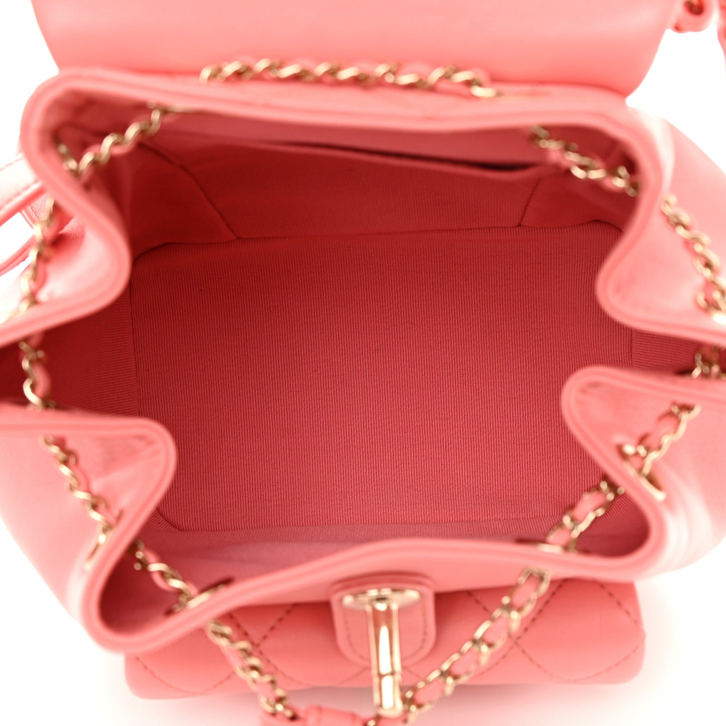 Lambskin Quilted Small Duma Drawstring Backpack Pink