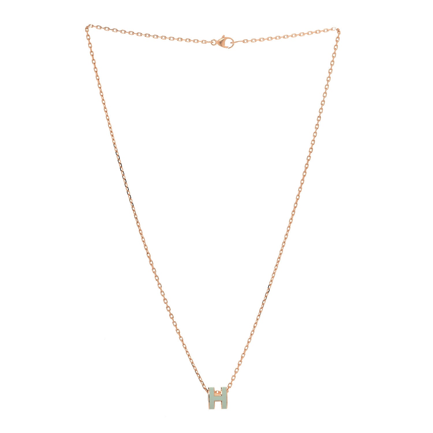 Hermes Lacquered Rose Gold Mini Pop H Pendant Necklace Bleu Zephyr 3 of 5