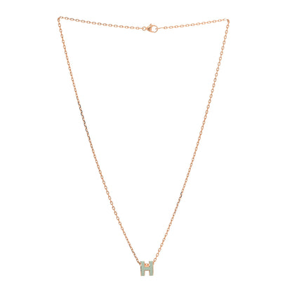 Hermes Lacquered Rose Gold Mini Pop H Pendant Necklace Bleu Zephyr 3 of 5