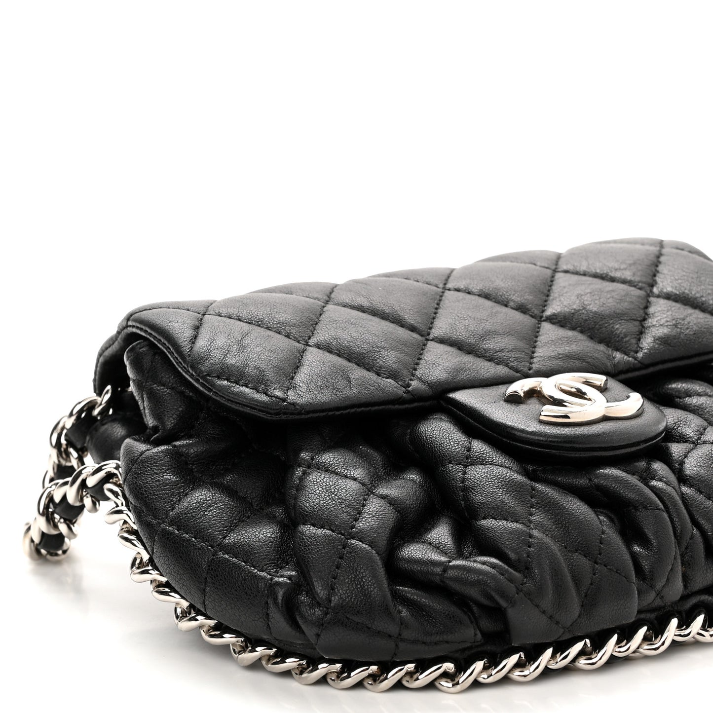 Washed Lambskin Quilted Mini Chain Around Messenger Black