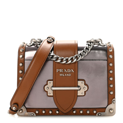 Prada Metallic Vitello Calfskin Cahier Bag Ferro Cuoio 1 of 9