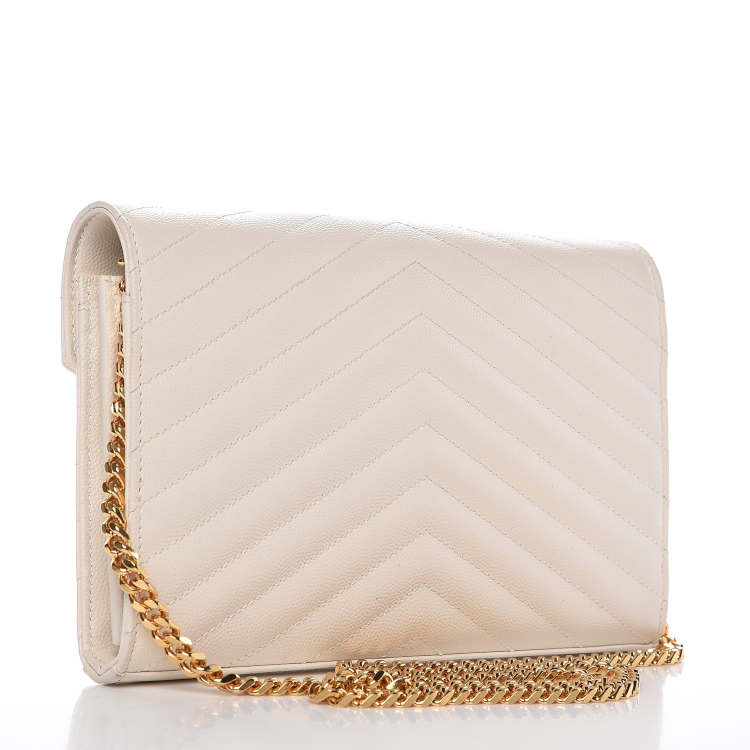 Saint Laurent Grain De Poudre Matelasse Chevron Monogram Chain Wallet Porcellana 3 of 8