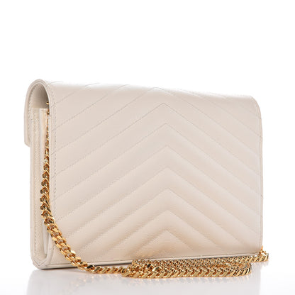 Saint Laurent Grain De Poudre Matelasse Chevron Monogram Chain Wallet Porcellana 3 of 8
