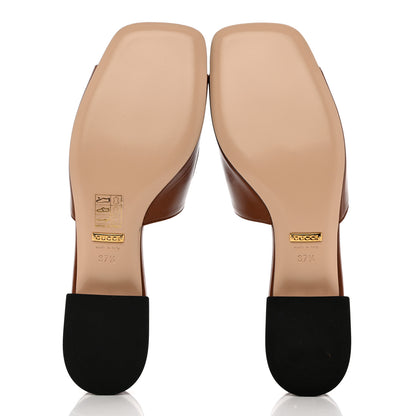 Gucci Malaga Kid Zumi Mid Heel Slide Sandals 37.5 Brown Papaya 5 of 9