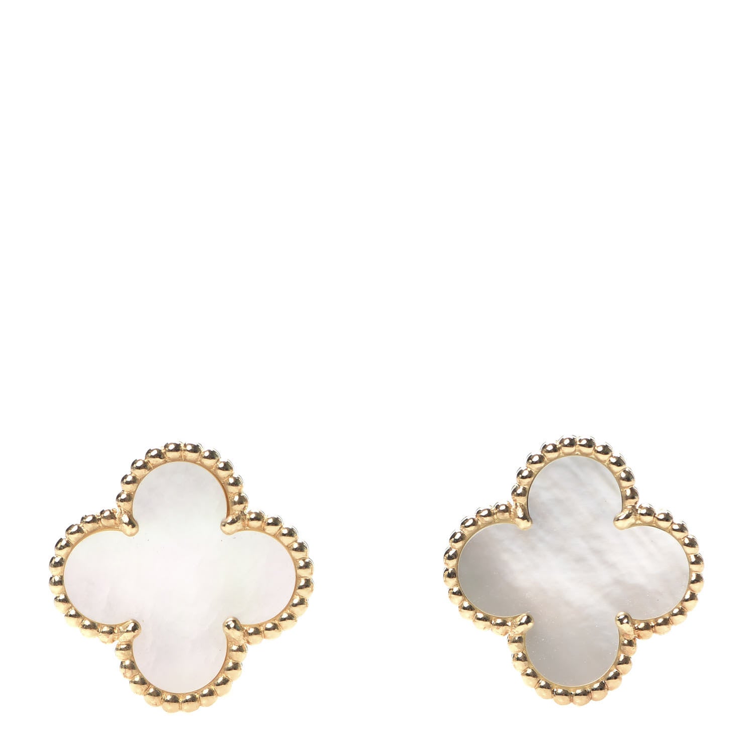 Van Cleef & Arpels 18K Yellow Gold Mother of Pearl Vintage Alhambra Earrings 1 of 6