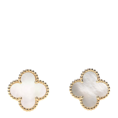 Van Cleef & Arpels 18K Yellow Gold Mother of Pearl Vintage Alhambra Earrings 1 of 6
