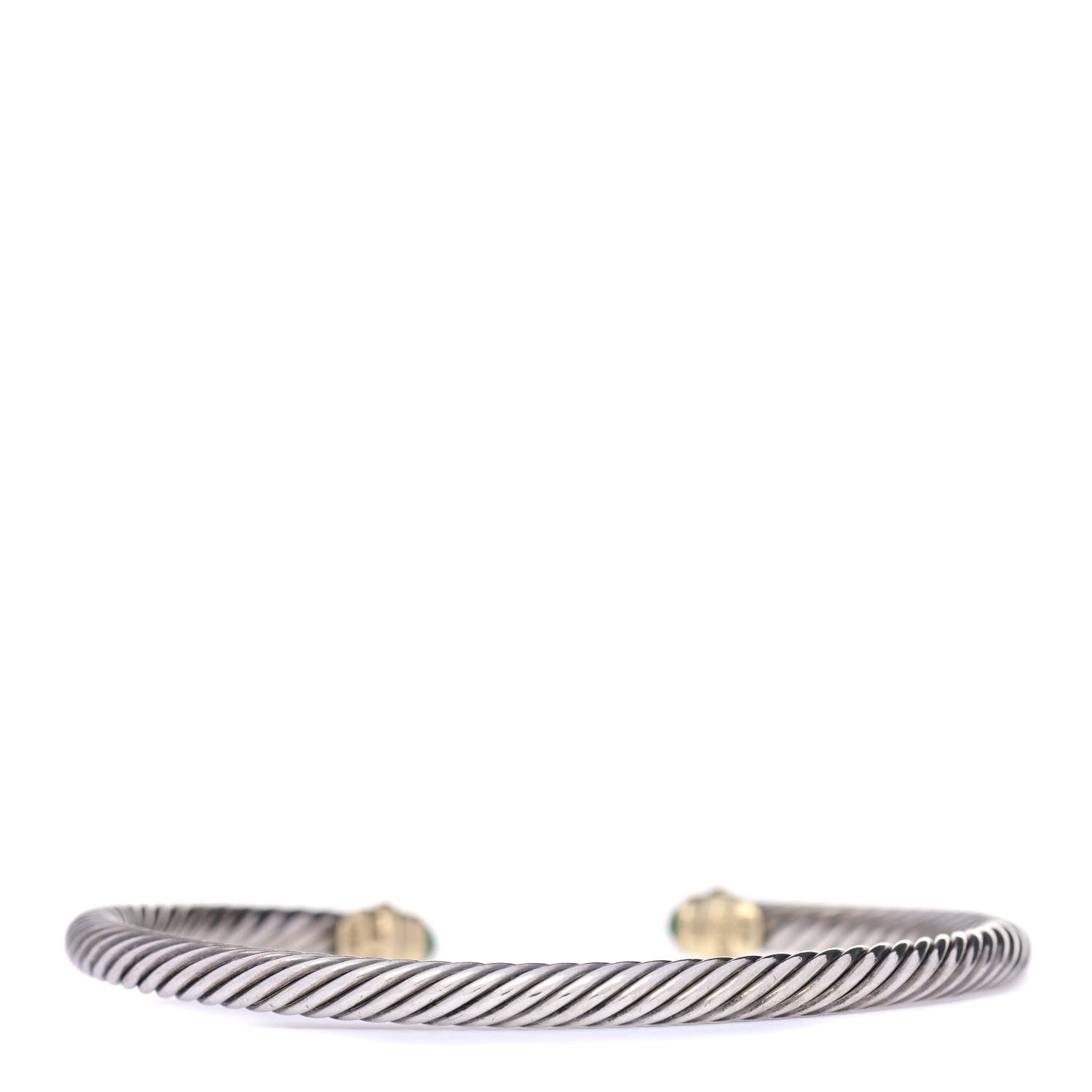 David Yurman Sterling Silver 18K Yellow Gold Emerald 4mm Kids Birthstone Cable Bracelet 3 of 4