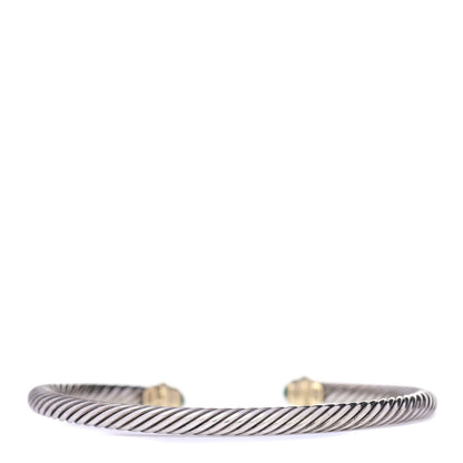 David Yurman Sterling Silver 18K Yellow Gold Emerald 4mm Kids Birthstone Cable Bracelet 3 of 4
