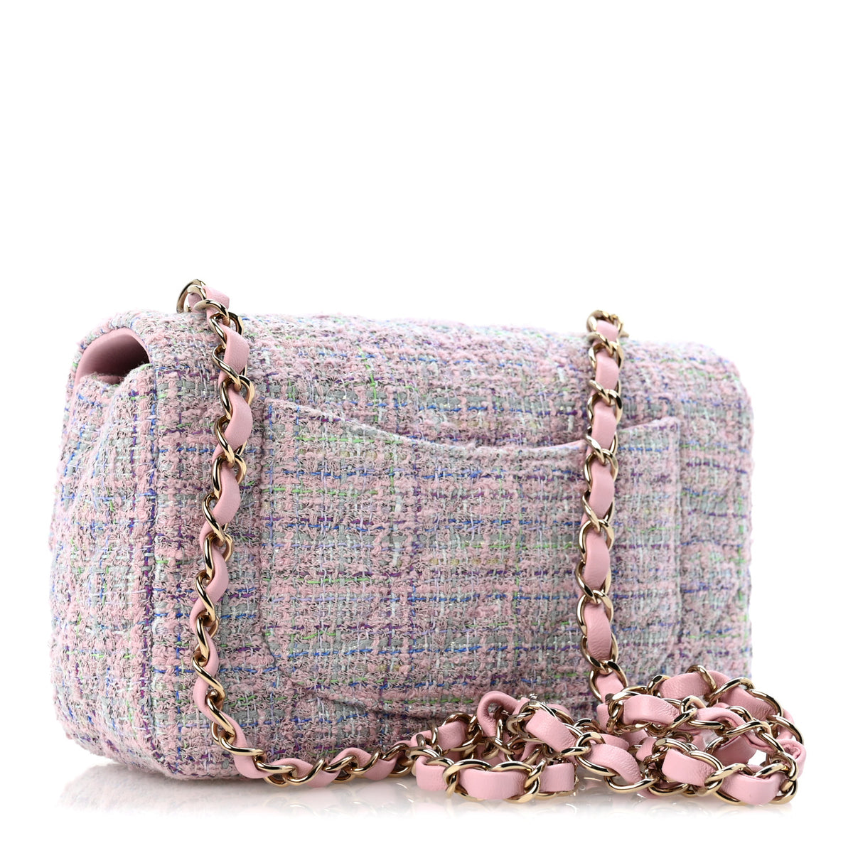 Tweed Quilted Mini Rectangular Flap Pink Multicolor