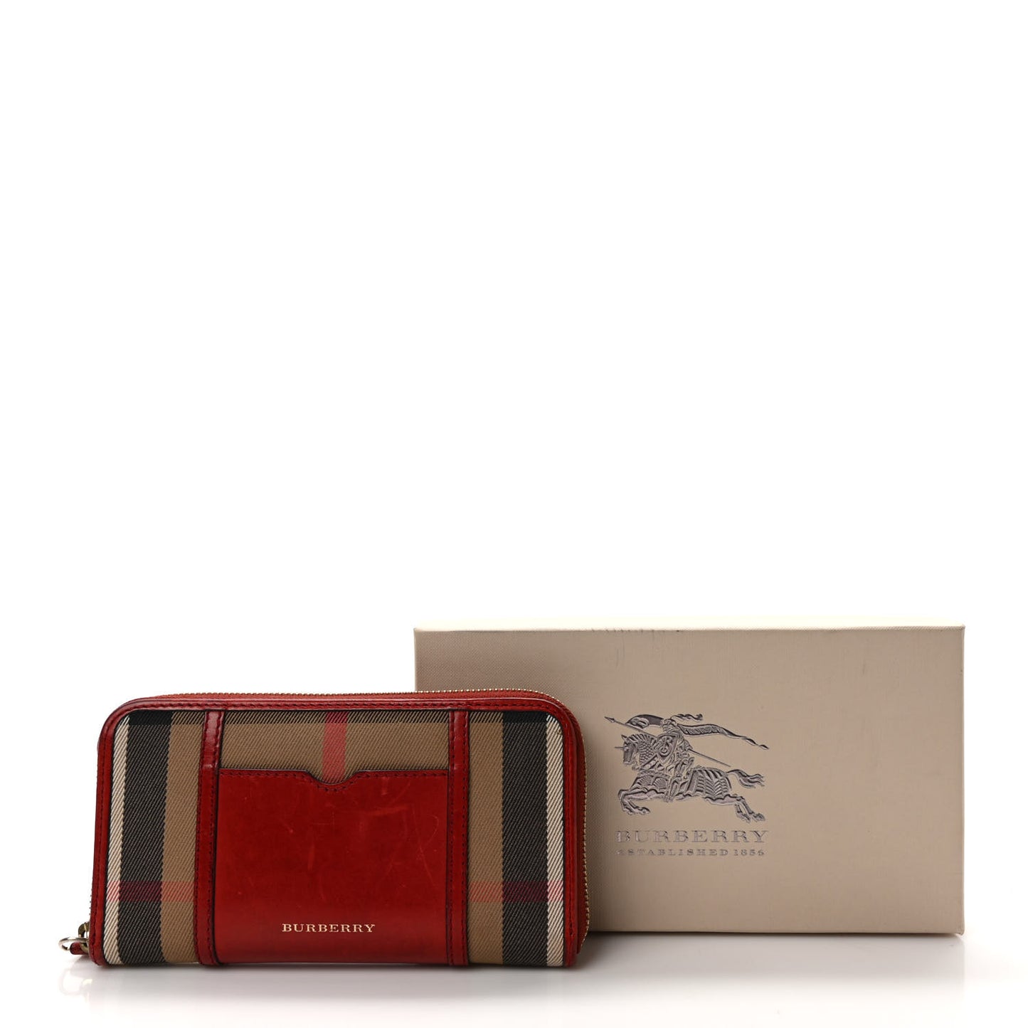 House Check Large Sartorial Ziggy Zip Around Wallet Military Red