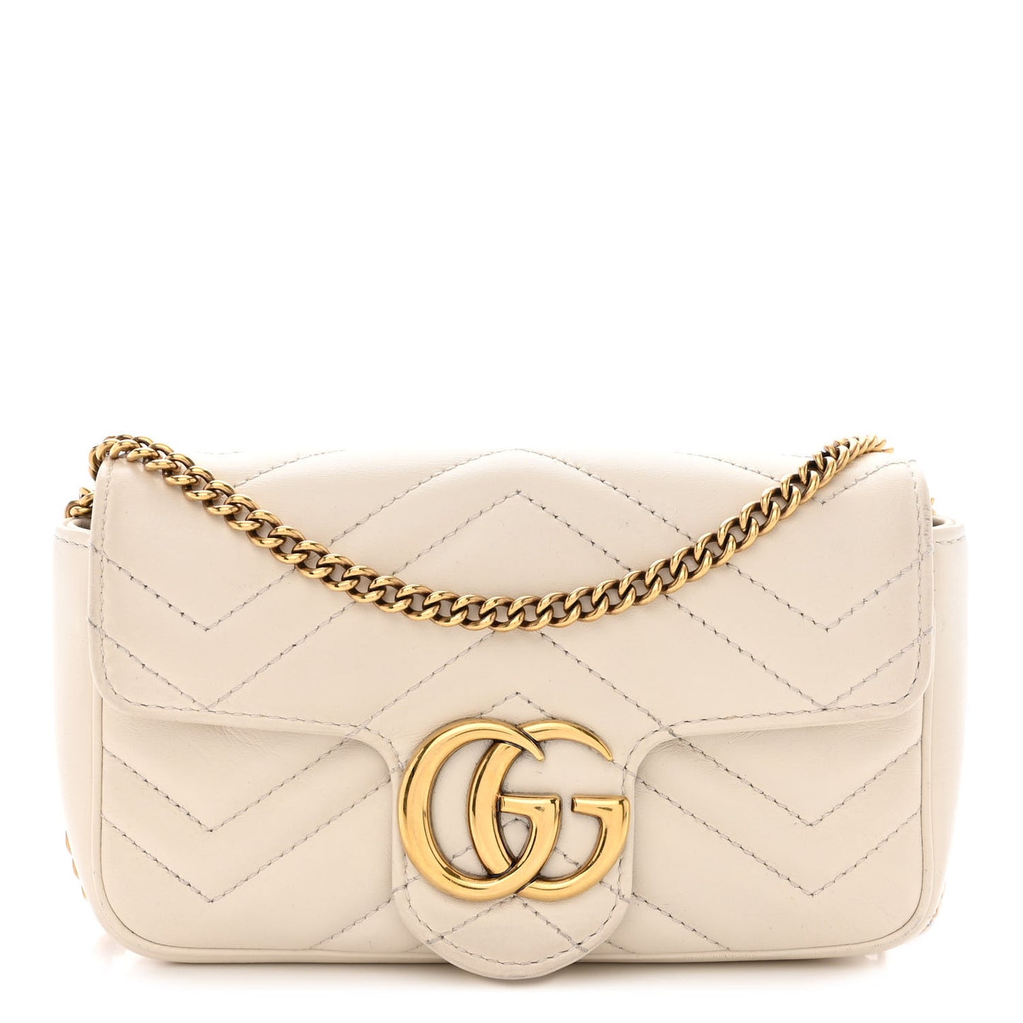 Calfskin Matelasse Super Mini GG Marmont Shoulder Bag White