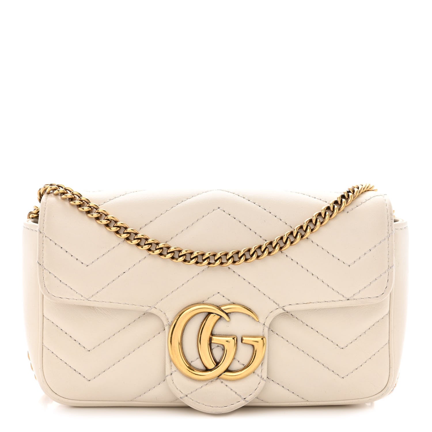 Gucci Calfskin Matelasse Super Mini GG Marmont Shoulder Bag White 1 of 12