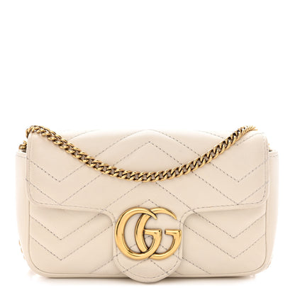 Gucci Calfskin Matelasse Super Mini GG Marmont Shoulder Bag White 1 of 12