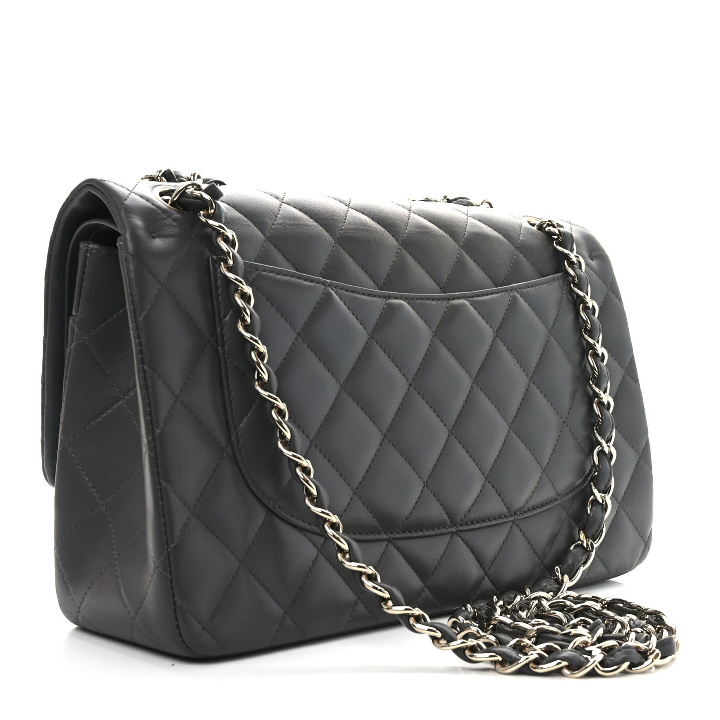 Lambskin Quilted Jumbo Double Flap Dark Grey