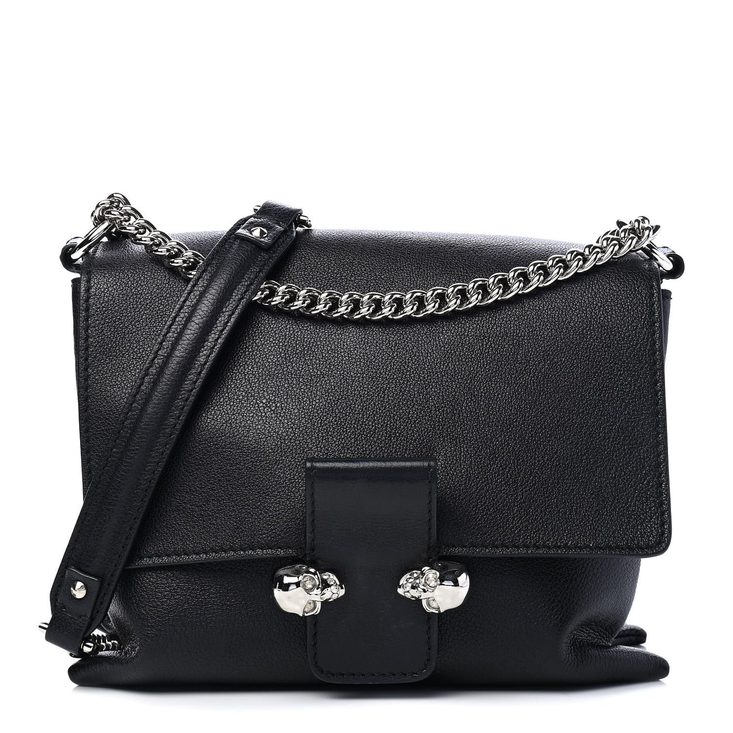 Grained Calfskin Twin Skull Crossbody Black