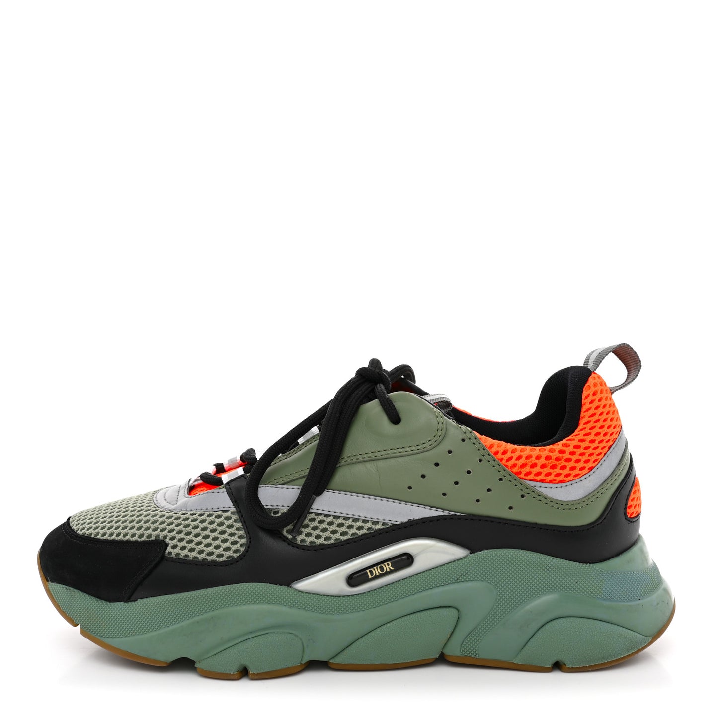 Technical Mesh Calfskin Mens B22 Sneakers 42 Olive Green Orange Black